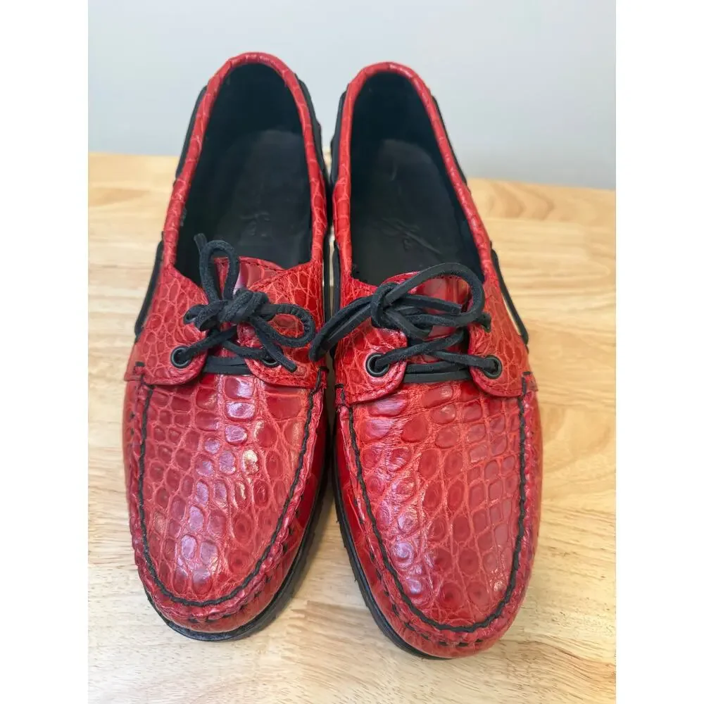 NEW Rancourt & Co. Red Leather American Alligator Boat Shoes Maine USA 8.5D JL